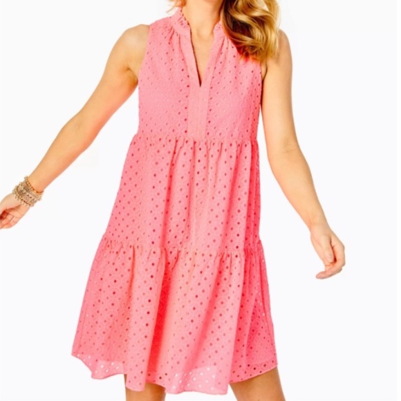 Lilly Pulitzer Dresses & Skirts - Lilly Pulitzer Pink Eyelet Tiered Mini Dress